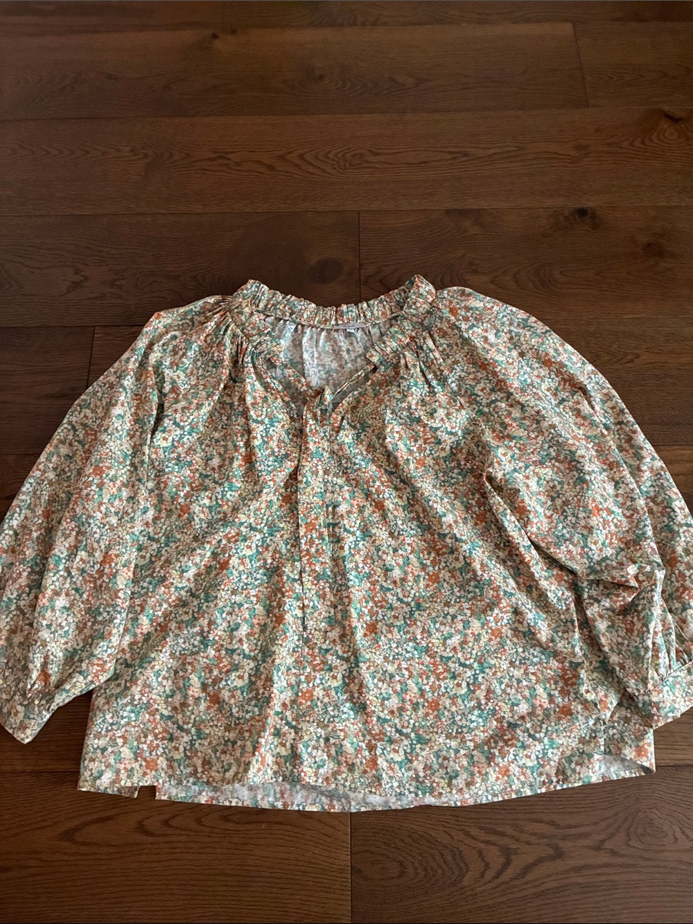 Women's Floral Peasant Blouse - Cream, Green & Rust